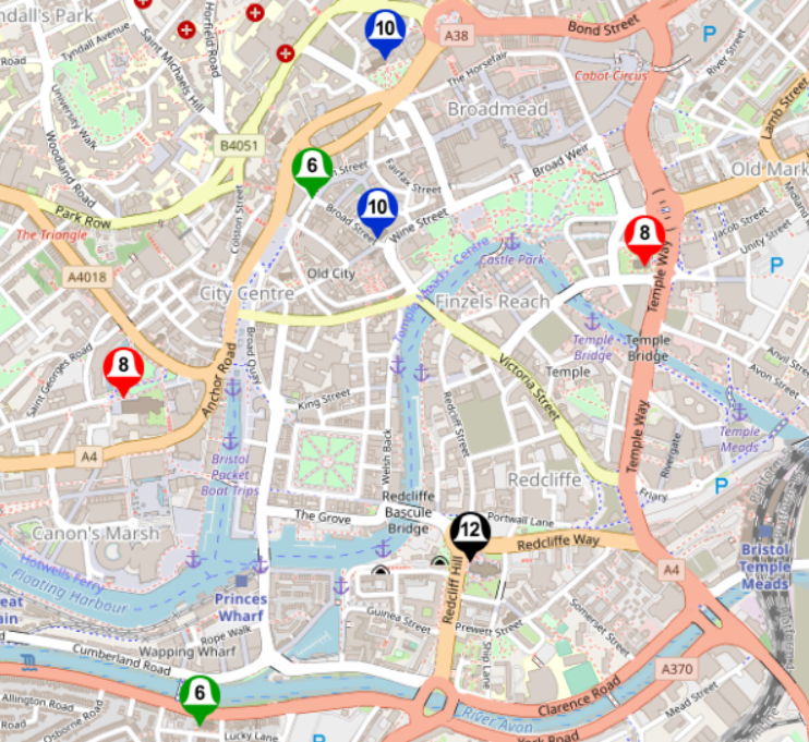 Map of towers in Bristol